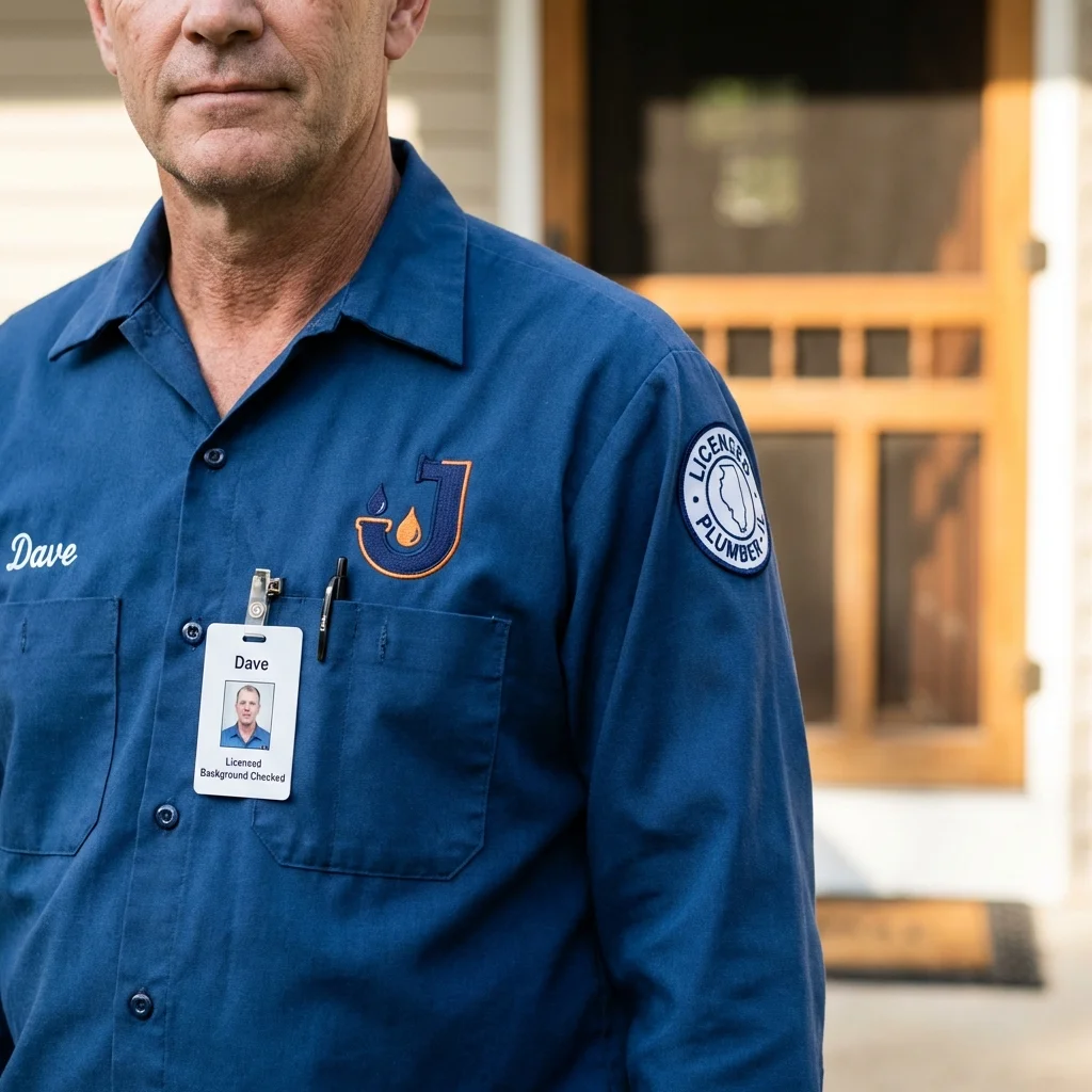 Licensed plumber showing ID badge in Ellendale, ND